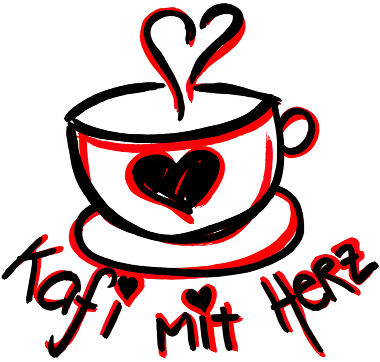 Logo Kafi mit Herz: gezeichnete Kaffeetasse mit Herz